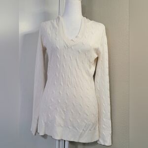 New York & Company Womens LongSleeve V-Neck White Pullover Sweater, Size Medium